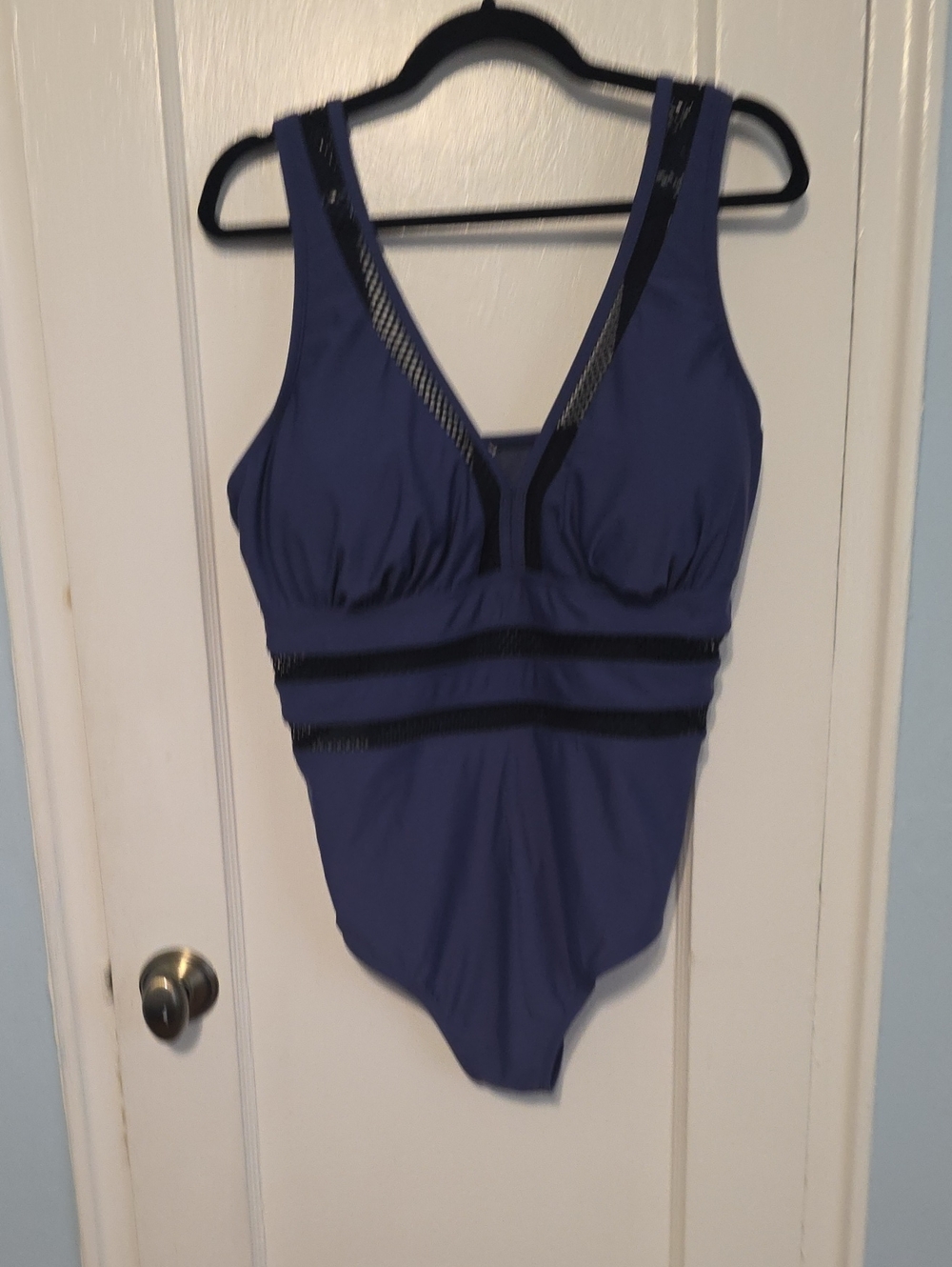 Cupshe Navy One-Piece Swimsuit with Black Mesh Trim